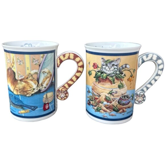 Set of 2 Comical Cats Porcelain Collector Mugs by Gary Patterson 10 oz. (READ) - Picture 1 of 16